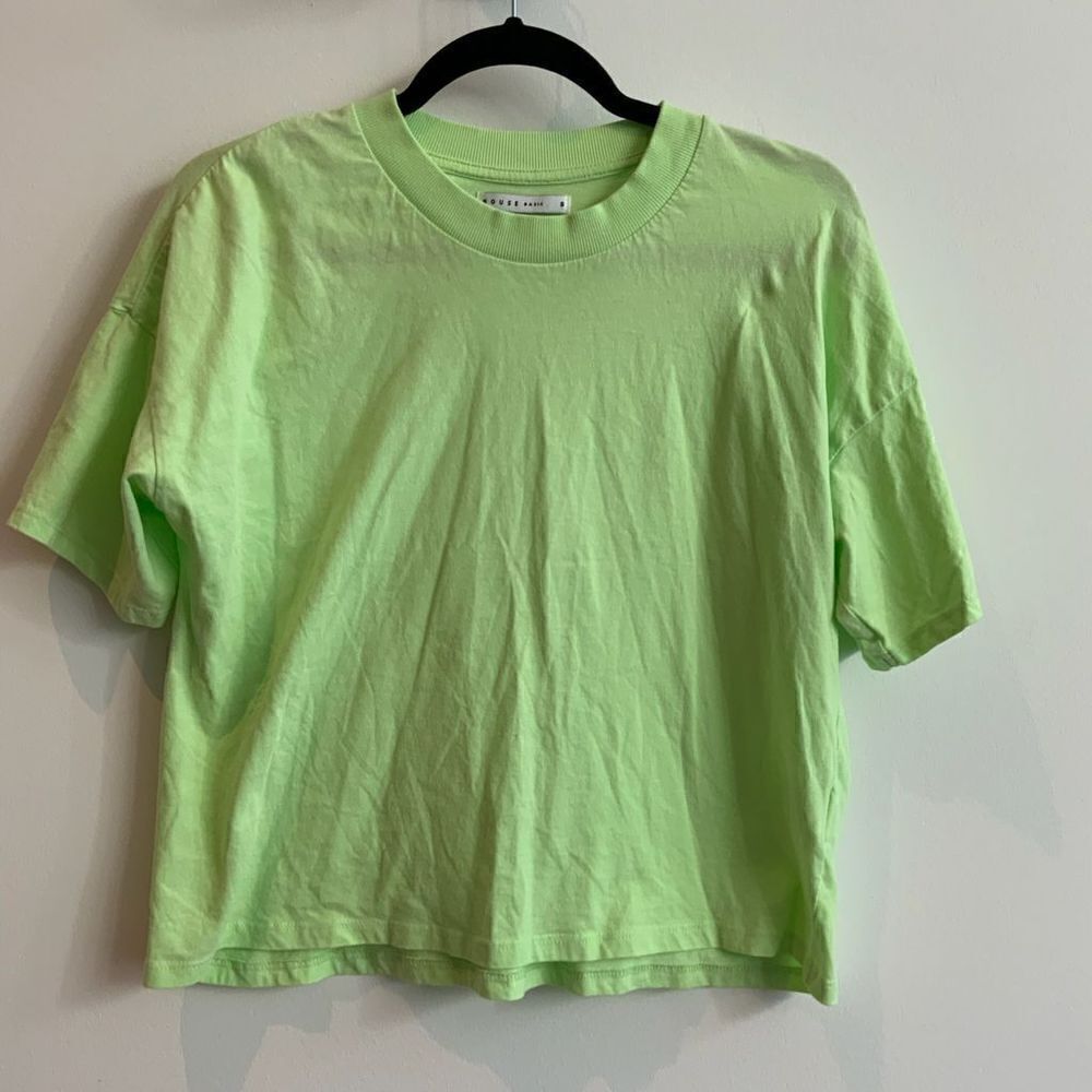 Basic House Lime Green Short Sleeve Crop Top Tee - Small